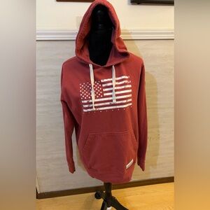 Life Is Good Red Hoodie with A Distressed White USA Flag Graphic